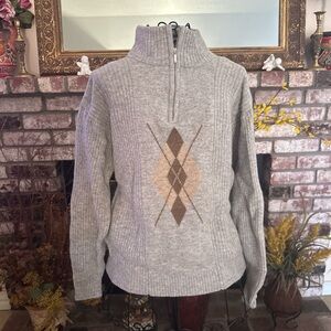 VTG 100% Lambswool Argyle Preppy Academia 1/4 Zip Sweater Sz Medium